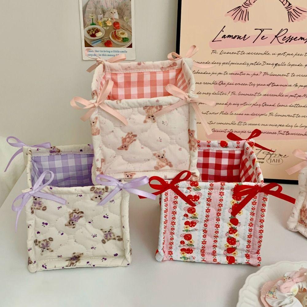 Корзина для хранения на рабочем столе с рисунком медведя, органайзер из стеганого хлопка, милая коробка для хранения, украшение для дома