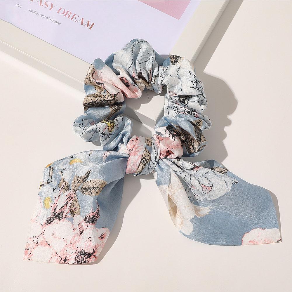 Girls Fashion Bow Print Flower Rabbit Ear Hair Bands Hair Tie Scrunchies Hair Rope Ponytail Hold