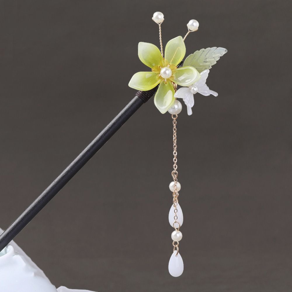 Tassel Flower Hair Stick Wood Hanfu Hair Stick Headpieces Pearl Hair Stick Party