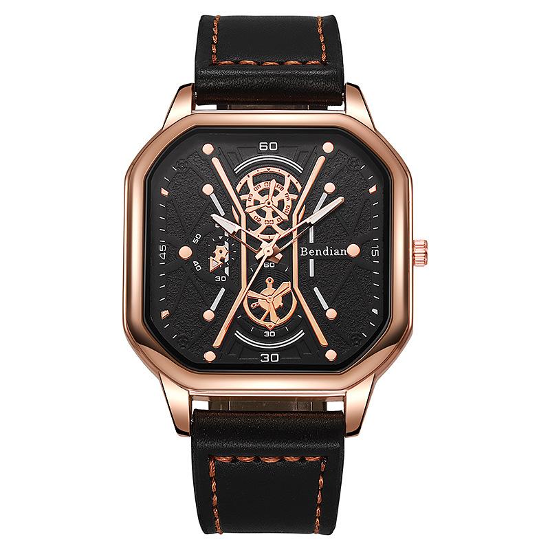 Fashion Square Big Dial Men Watches Luxury Leather Strap Sport Quartz Watch Casual Man Wristwatch Clock Gifts Montre Homme