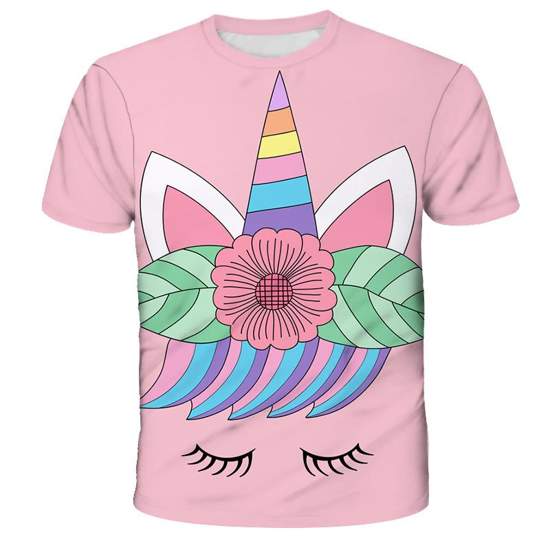 Kids Girls T-shirt Short Sleeve Unicorn 3D Print Tops Children Summer Sweatshirt 4-14 Years Girl Cute Unicorn Casual T Shirts