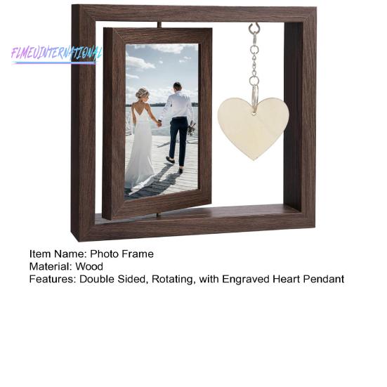Фоторамка, двухсторонняя вращающаяся деревянная фоторамка - с выгравированным сердечком, подарок для папы, мужа, друга