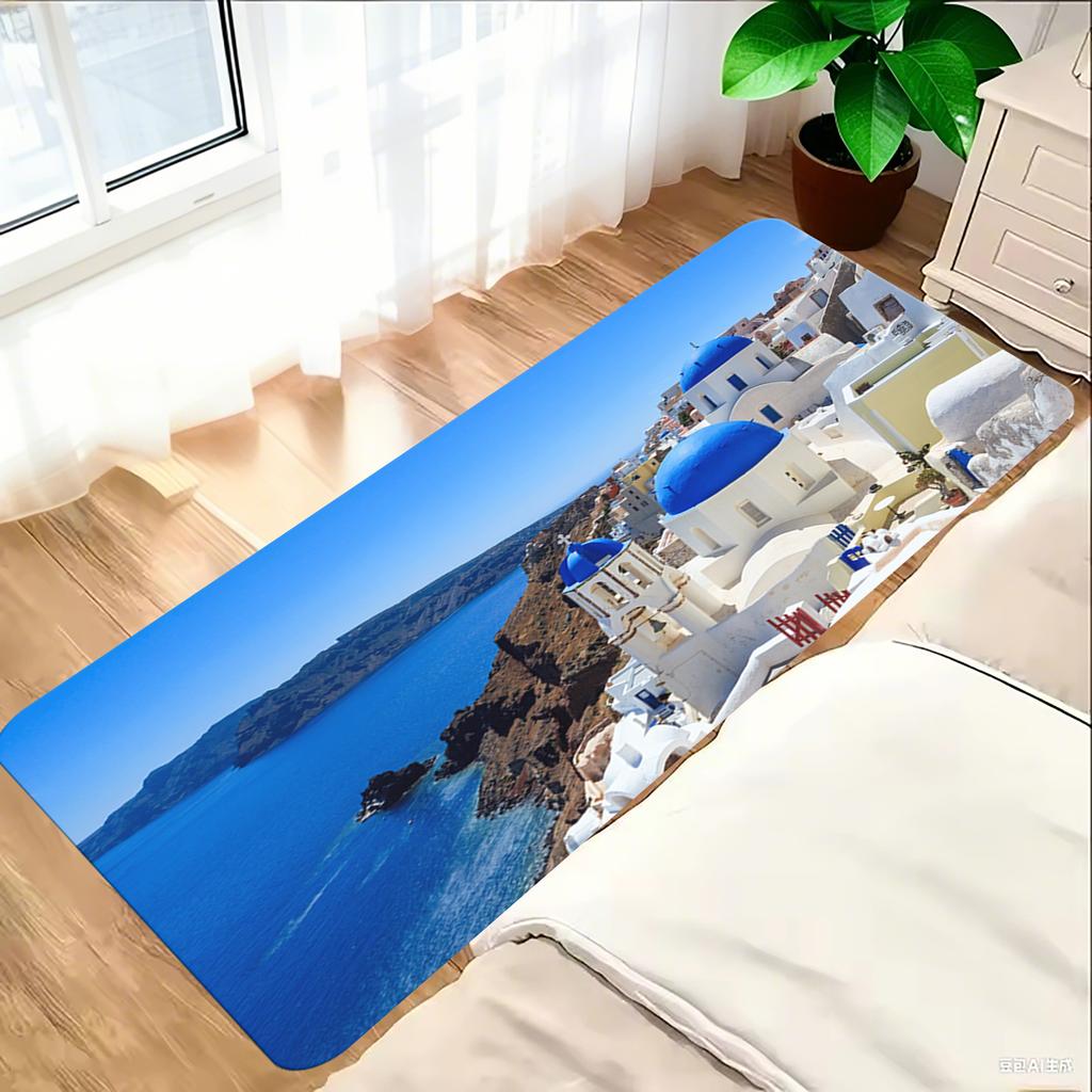 Greece S-Santorini Sunny Green Tree Beach Mat Entrance Non-slip Kitchen Carpet Living Room Hallway Rugs Bathroom Bath Door Mats