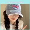 Vintage Style Cotton Denim Baseball Cap For Women With Wide Brim And Distressed Design