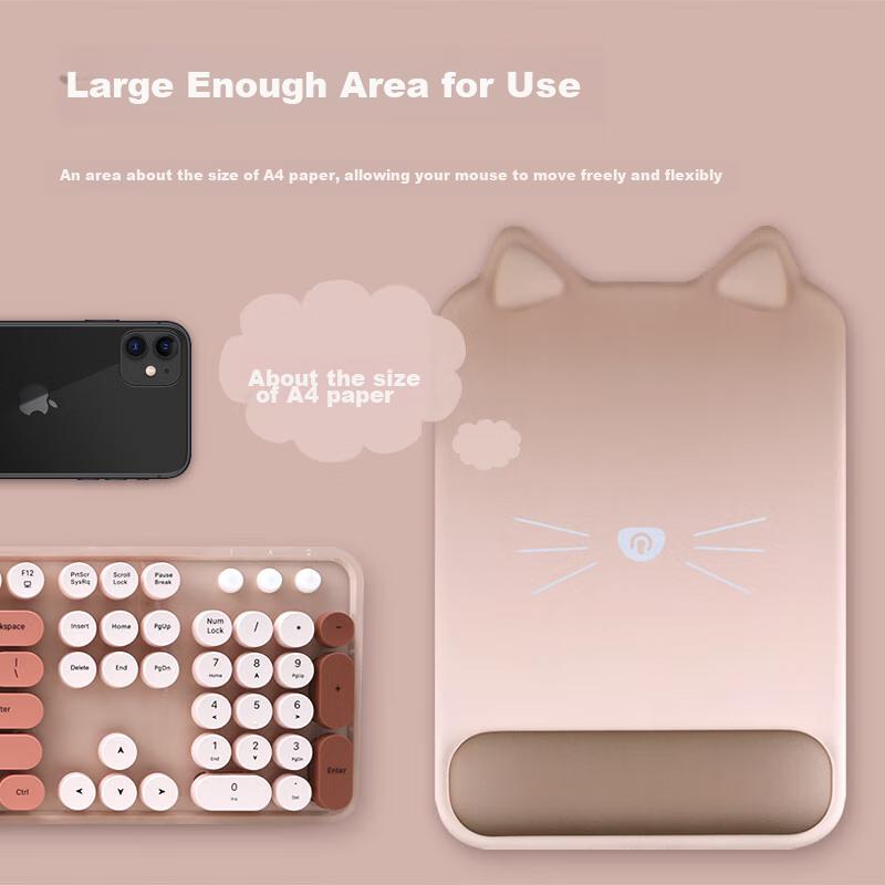 Rantopad (Rantopad) TOTO Cat Ear Silicone Wrist Rest Mouse Pad, Large Size - Milk Tea