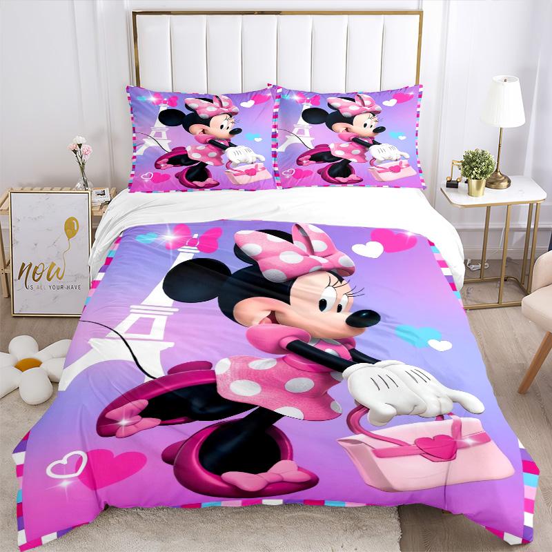 Minnie Mouse Parisian Adventure Print 3Pcs Bedding Setduvet Cover With 2 Bedropillowcase Home Birthday Gift