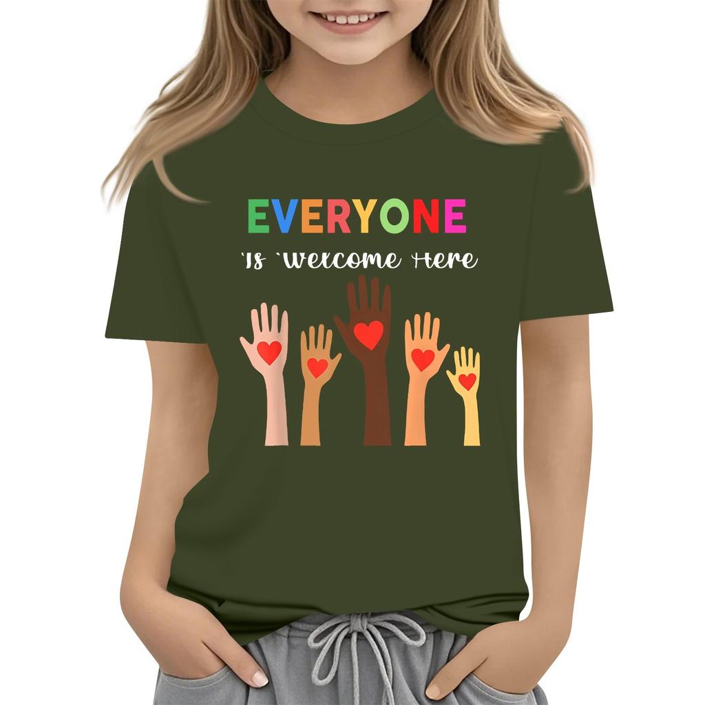 Children's Printed Short Sleeved Round Neck Casual Comfortable Loose Lightweight Top