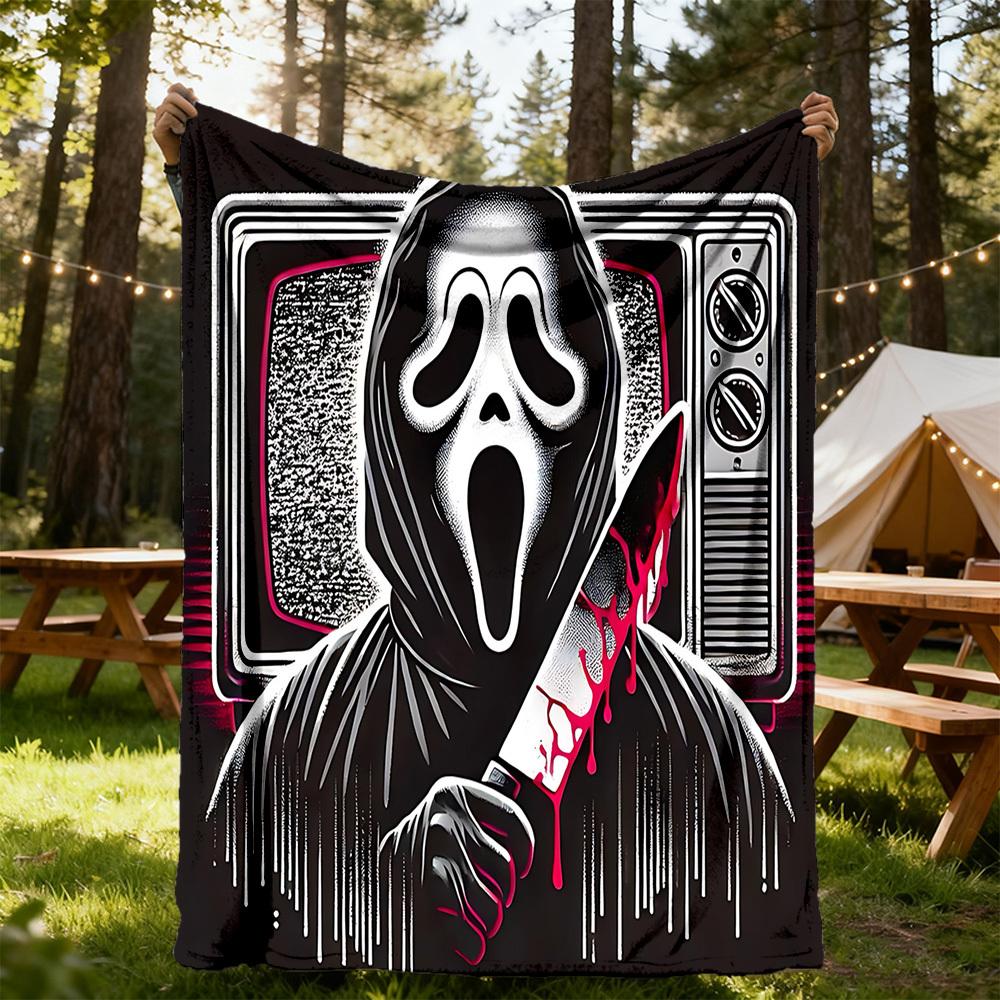 1 шт. Фланелевое покрывало с принтом Ghostface Scream для улицы - Легкое, мягкое, теплое, для всех сезонов, с HD-печатью, для дивана, кровати, путешествий, кемпинга 039