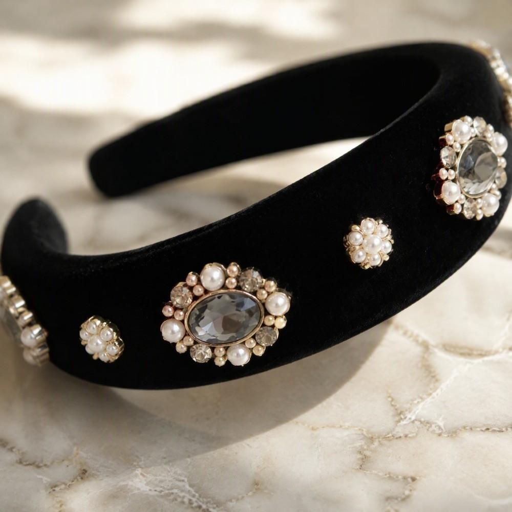 Rhinestone Velvet Headband Wide Hairband Gift Vintage Hair Hoop Daily