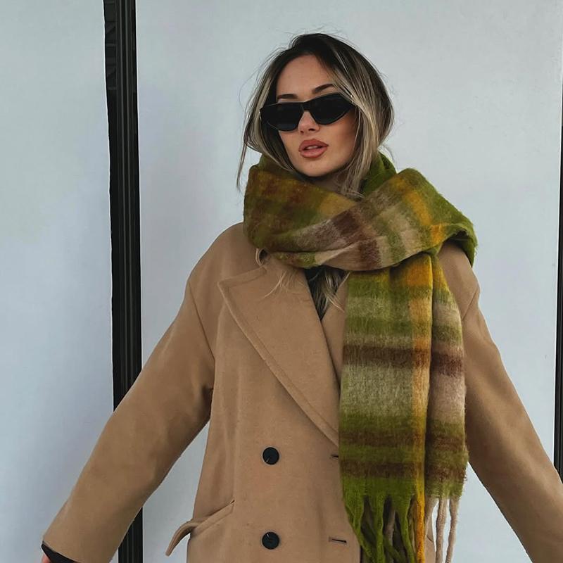 Fashion Green Women Winter Scarf Imitation Cashmere Thicken Long Shawls Neck Warm Tassel Echarpe Stoles Pashmina Luxury