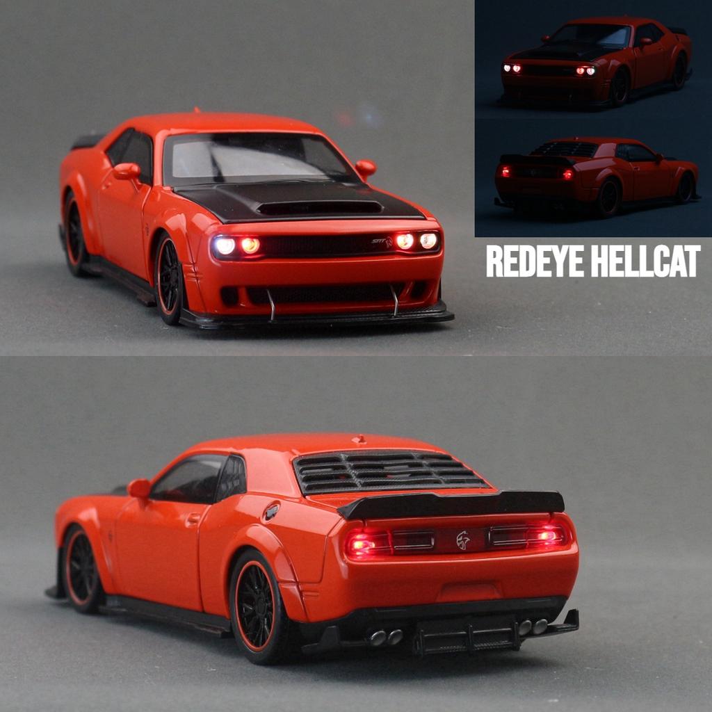 1/32 Игрушечная машина Dodge Challenger SRT Hellcat для детей, Суперспортивная модель, Металлическая машинка, Миниатюра, Звук и Свет, Коллекция, Подарок