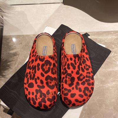 Модные осенние новые тапочки Baotou женские с круглым носком и глубоким ртом из замши с леопардовым принтом противоскользящие износостойкие туфли на плоской подошве