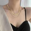 European-American Retro Double Snake Bone 18K Gold Titanium Necklace - Short Clavicle Chain for Women