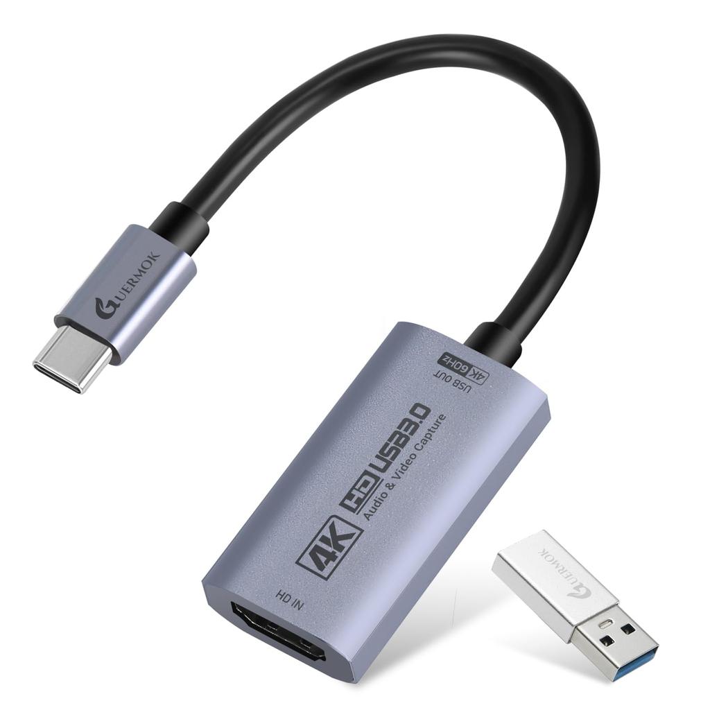 Карта видеозахвата Guermok HDMI 4K60FPS, 2K144FPS USB 3.0 HDMI на USB CA для стриминга, Работает с iPad, Switch 21, PS54, Xbox, Quest 3,