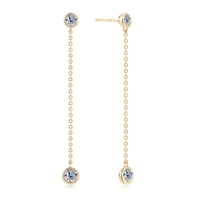 IOGOU Long Tassel Drop Earings 1.6cttw Bezel Moissanite for Women Original 925 Silver Girls Fine Jewelry 14k Gold