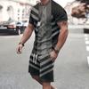 Summer Outdoor Sportswear Men Patchwork Printed Short Sleeve Shorts Casual Fashion Two Sets Sweat Absorbent And Comfortable