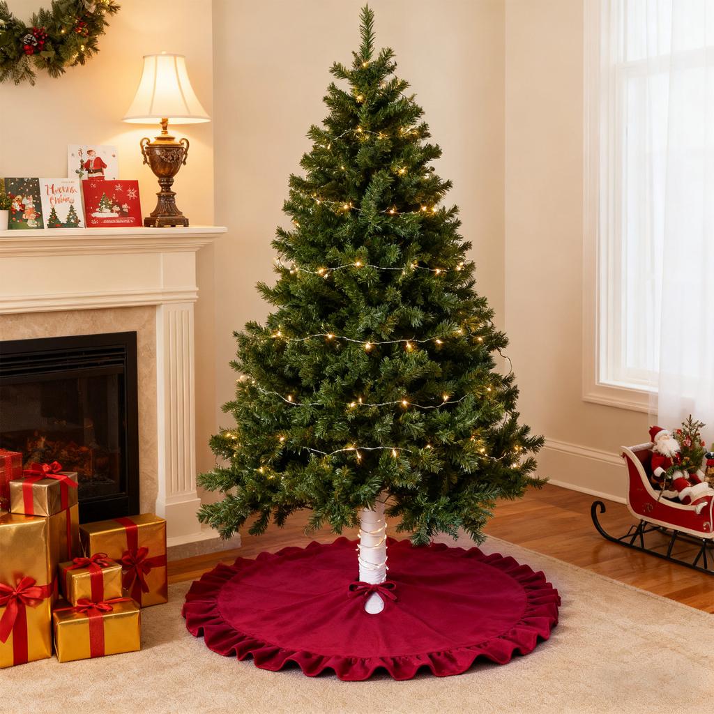 Solid Color Velvet Christmas Lace Tree Dress  122CM