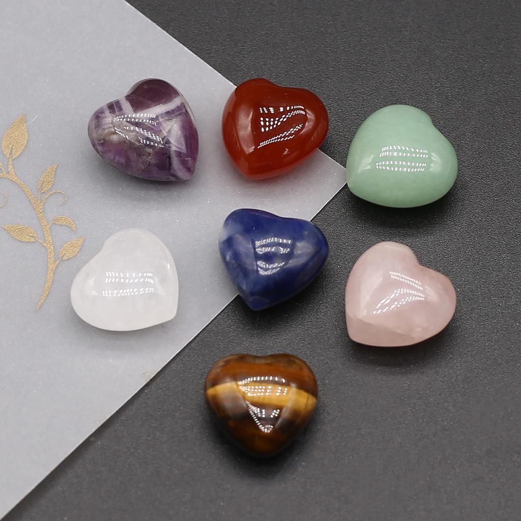 7Pcs/Pack Heart Natural Stone 7Chakra Ornaments Decoration Reiki Healing Crystal Quartz Gemstone Home Decor Small Furnishings Women Jewelry Gifts 15mm