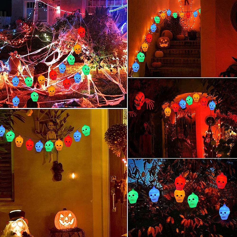 Светодиодные тыквенные огни Хэллоуинские украшения для вечеринок Череп гирлянды Бар Пульт дистанционного управления