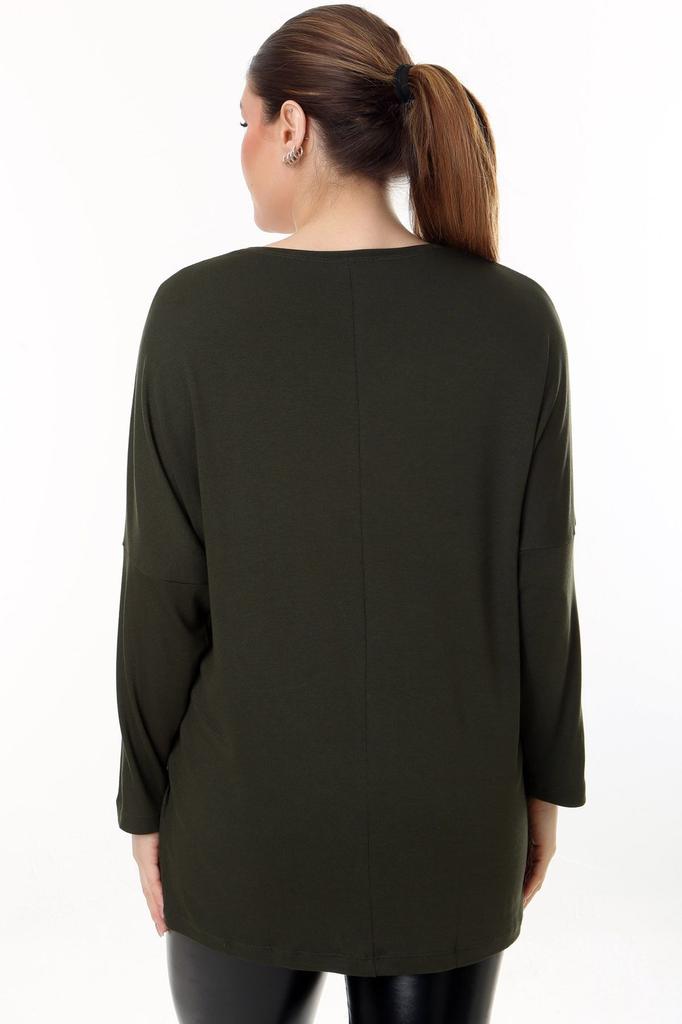 Женская блузка большого размера с v-образным вырезом, карманами и рукавами, сетчатая деталь, каменная вышивка, длинный рукав, удобная и струящаяся гибкая блузка