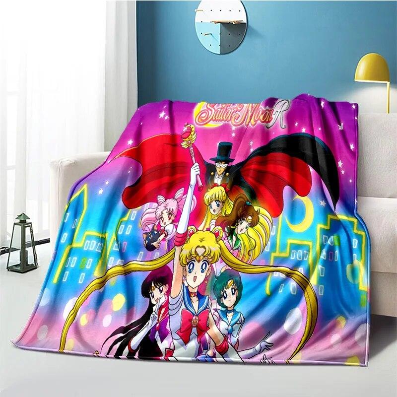 Cute Japanese Cartoon Plush S-Sailor Moons Blanket Light Four Seasons Family Light Sheet Sofa Cover Travel Warm Blanket