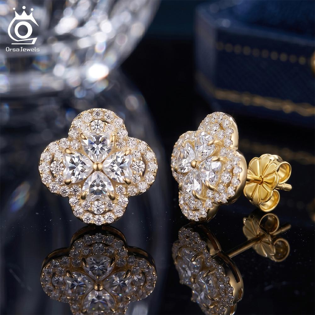 ORSA JEWELS Изысканные серьги из стерлингового серебра 925 пробы в форме четырехлистника с муассанитом для женщин, цвет D, VVS, муассанитовый бриллиант, ювелирное изделие MOE22