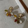 Old Flower Leaf French Retro Atmosphere High-End Diamond-Encrusted Rear-Hanging Pearl Stud
