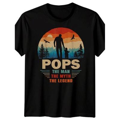 Men'S Funny Dad T-Shirt - Pops The for The Myth The Legend Graphic Print, Father'S Day Gift Idea, Casual Short Sleeve Round Neck Tee with Father-Son