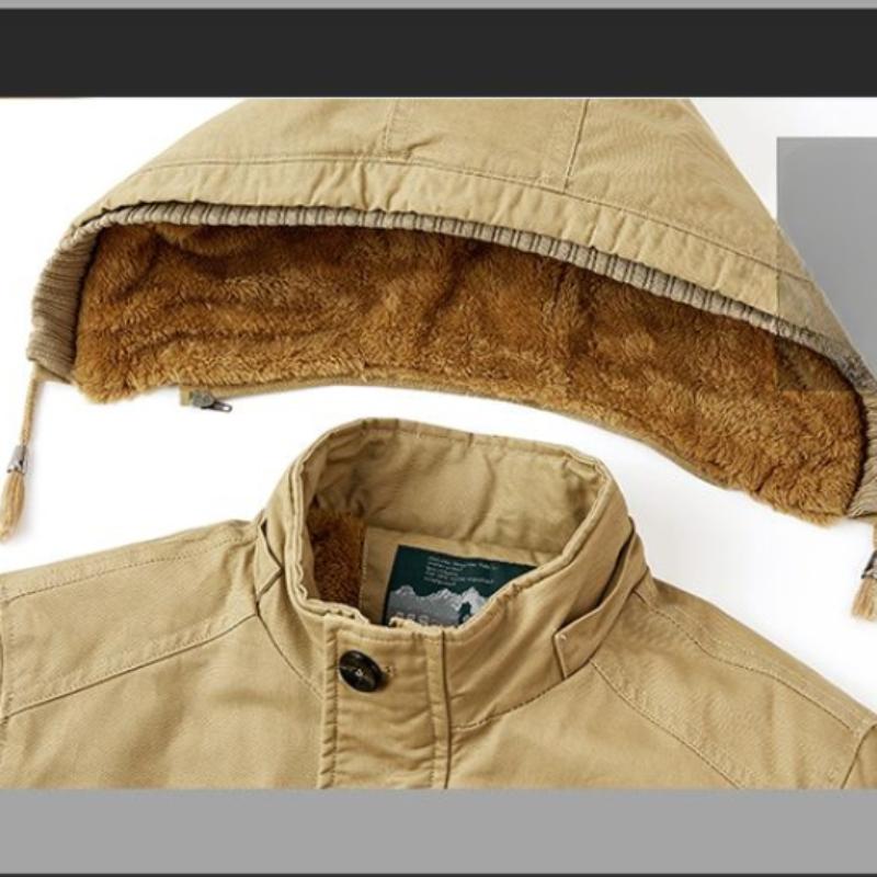 Мужская куртка с хлопковой подкладкой высшего качества Мужская зимняя куртка с утеплителем, защищающим от холода, плюс утолщенная бархатная куртка с отделкой под инструмент Куртка средней длины с хлопковой подкладкой
