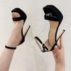 Однословные сандалии женские летние новые универсальные трендовые тонкие каблуки сексуальные черные высокие каблуки