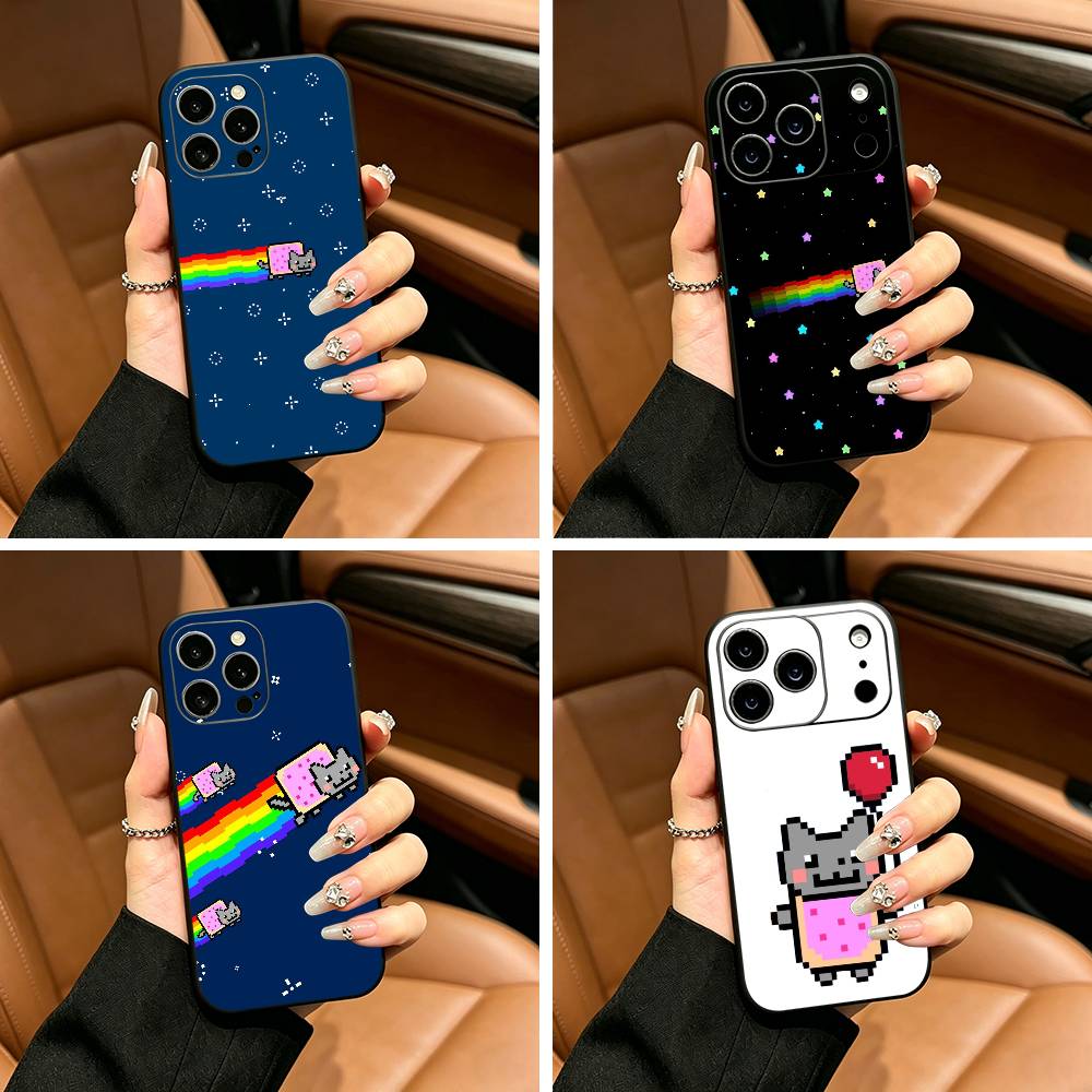 Милый Чехол-Кот N-Nyan -C- Для iPhone 12 13 14 15 16 17 Pro Max, Легкий и практичный Мягкий Черный Чехол