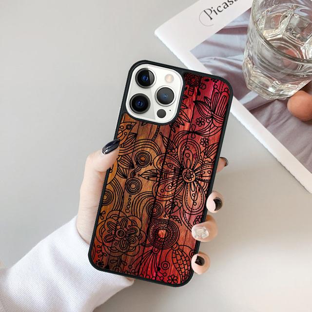 Деревянный чехол для телефона с цветочной мандалой Для Для iPhone 17 Air 16 15 11 12 13 14 Pro Ma Plus coque