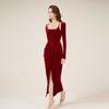 Платье из двух частей из искусственного бархата с переплетением: Весна 2025 г. Утягивающий длинный рукав для женщин