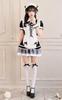 Cosplay Maid Waitress Housekeeper Dot Classic White Black Monochrome Costume Disguise Marie Moon 6 Piece Set 10224 [Malymoon] (Black)
