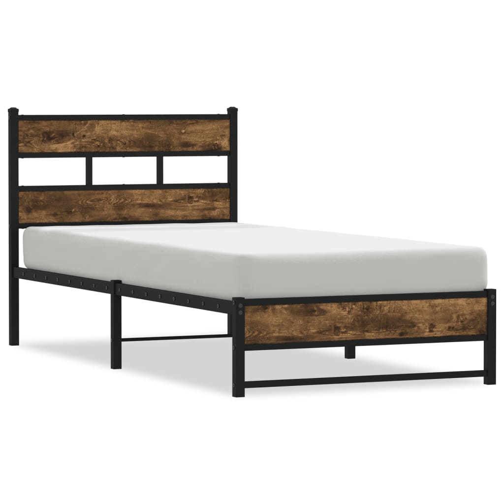 Metal Bed Frame without Mattress Smoked Oak Finish 107 x 203 cm