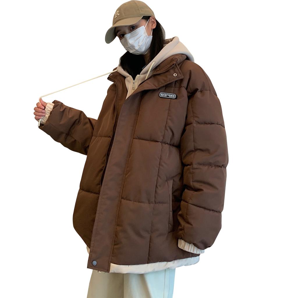 Hooded Cotton-padded Coat Winter Large Size Color Matching Fake Two-piece Cotton-padded Bread Jacket