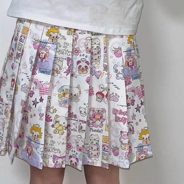 Y2k Harajuku Streetwear Юбка Женская Японская Мода Милая Милая Плиссированная Юбка с Мультяшным Принтом Мягкая Девушка Лето