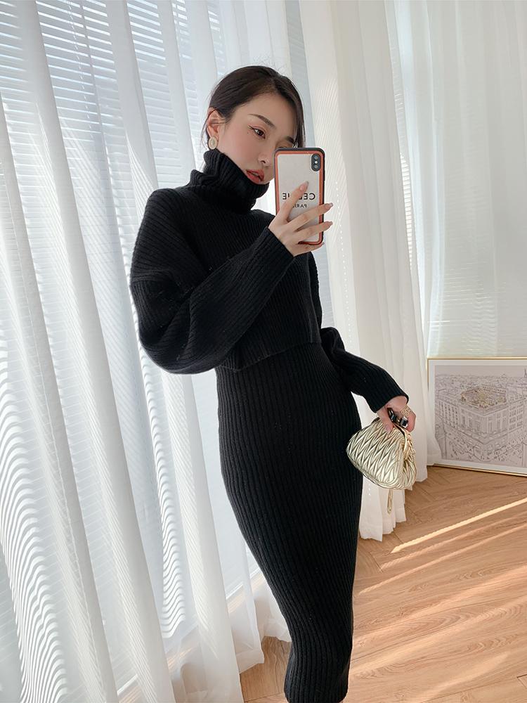 Ayollar Qishki 2 ta Paket Uzun Bodycon Sviter Ko'ylak