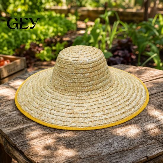 Straw Hat Sun Protection Large Hat, Lightweight Breathable Natural Adjustable Hand-woven Strap Wide Brim for Outdoor Work Farm Use Non-slip