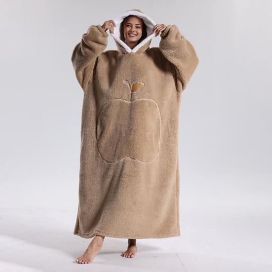 Winter Wearable Blanket Bathrobe with Big Pocket Thick Double-sided Fleece Loose Long Sleeves Pajamas Heat Retention Full Protection Home Lazy