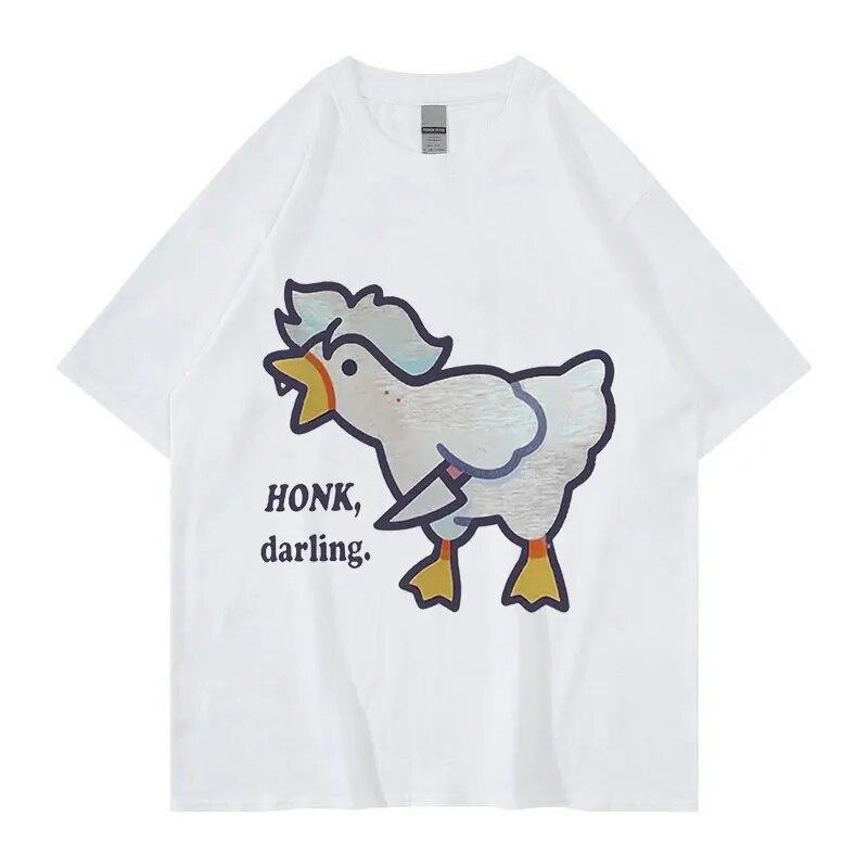 Cute Funny Goose Astarion 2023 Новая графическая футболка унисекс WoUnisex Ретро футболки с короткими рукавами Летняя мода Хлопковая футболка большого размера