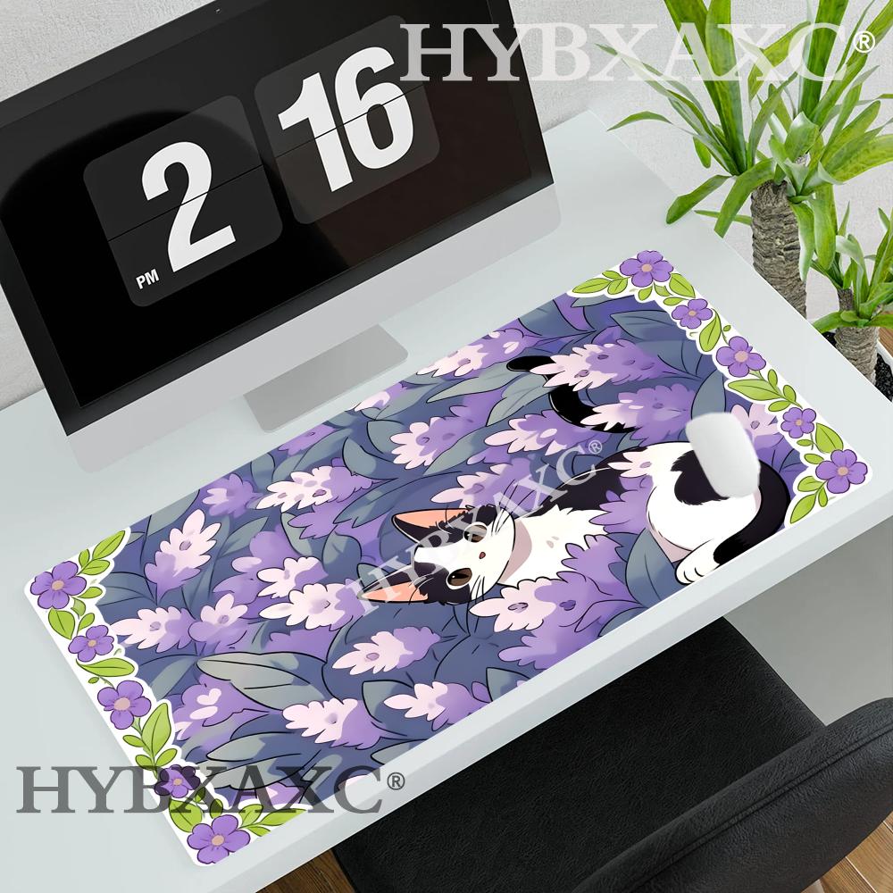 HYBXAXC Cute Black Cat Mouse Pad Large Keyboard Mousepad Rubber Extended Pink Purple ESpoarts Desk Pad Gamer Design Deskmat