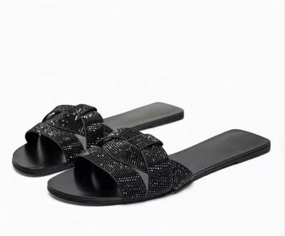 Модные женские тапочки с бриллиантами, обувь, модные повседневные шлепанцы на толстой подошве, сандалии, плоские женские однотонные сандалии со стразами