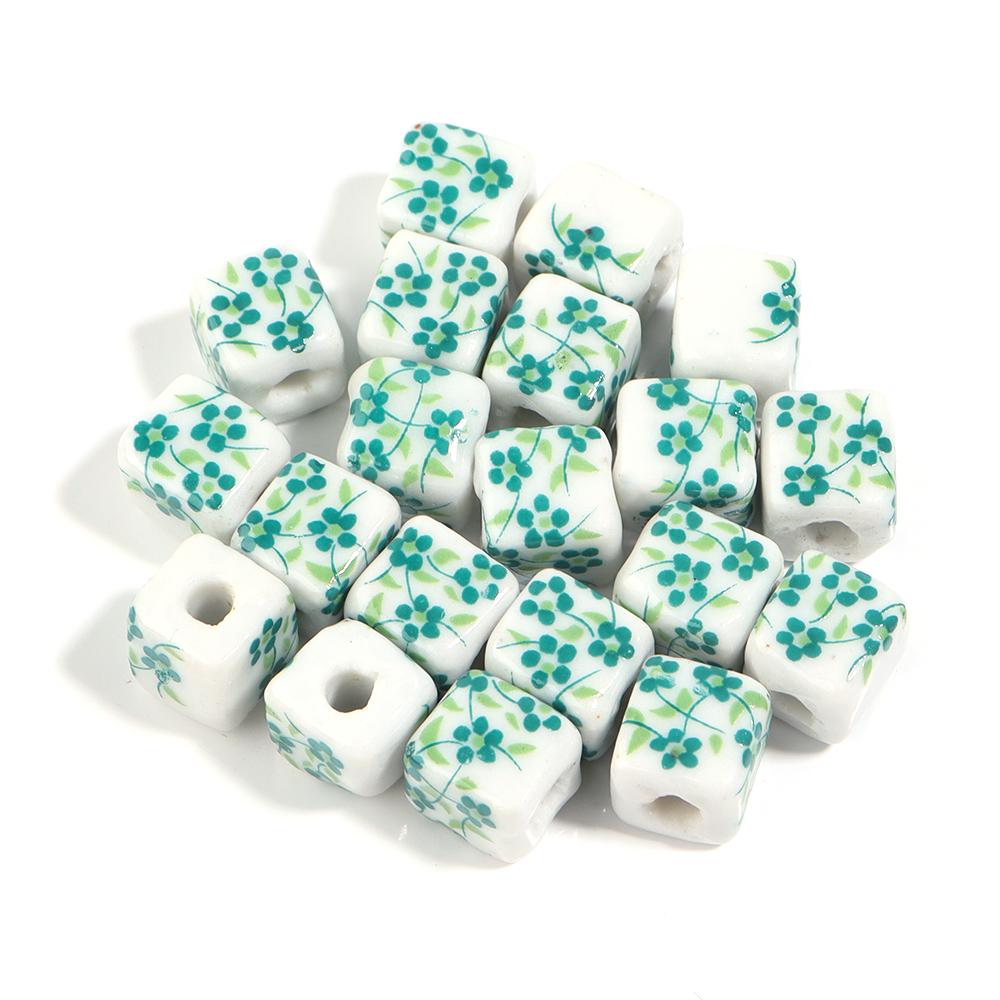 20pcs Square Jingdezhen Ceramic Beads Colorful Flower Loose Beads Chinese Style Spacer Beads For Jewelry Making DIY Bracelet
