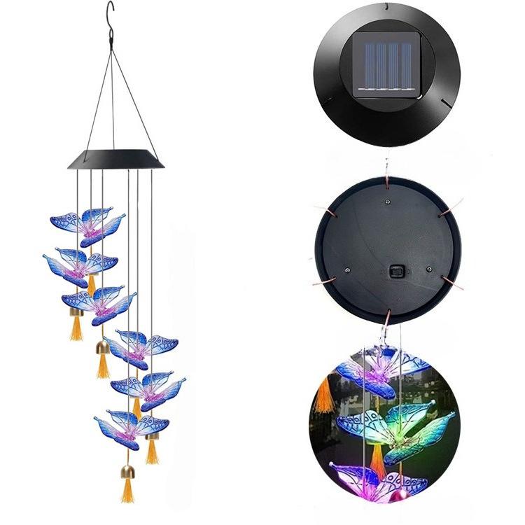 Solar Wind Chime Light Led Butterfly Hummingbird Bell Wind Chime Lamp Indoor and Outdoor Decorative Colorful Luminous Wind Chime