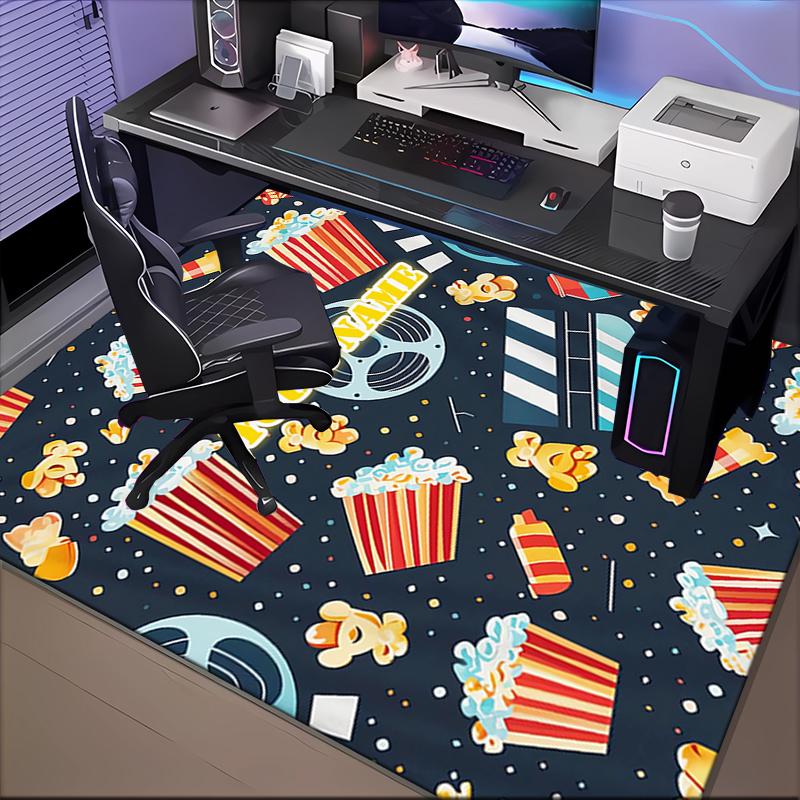 1PC Custom Name Movie Night Theme Floor Mat Ideal for Living Room, Game Rooms, Office, Bedroom Floor Mat Playful Design