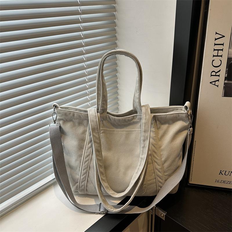 Flow Corduroy Large Capacity Tote Bag Women Commuter To Work Cloth Bag Students Class Shoulder Handbag Simple Messenger