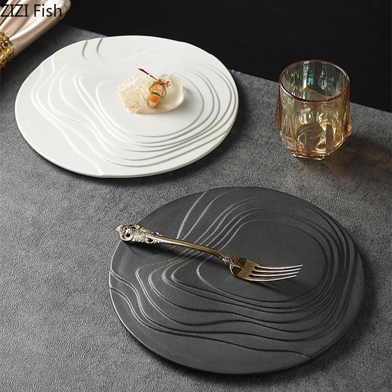 Ресторан отеля Изысканная кулинарная посуда Креативный ужин Керамическая тарелка для стейков Послеобеденный чай Дим-сам Десертная тарелка Кухонная утварь