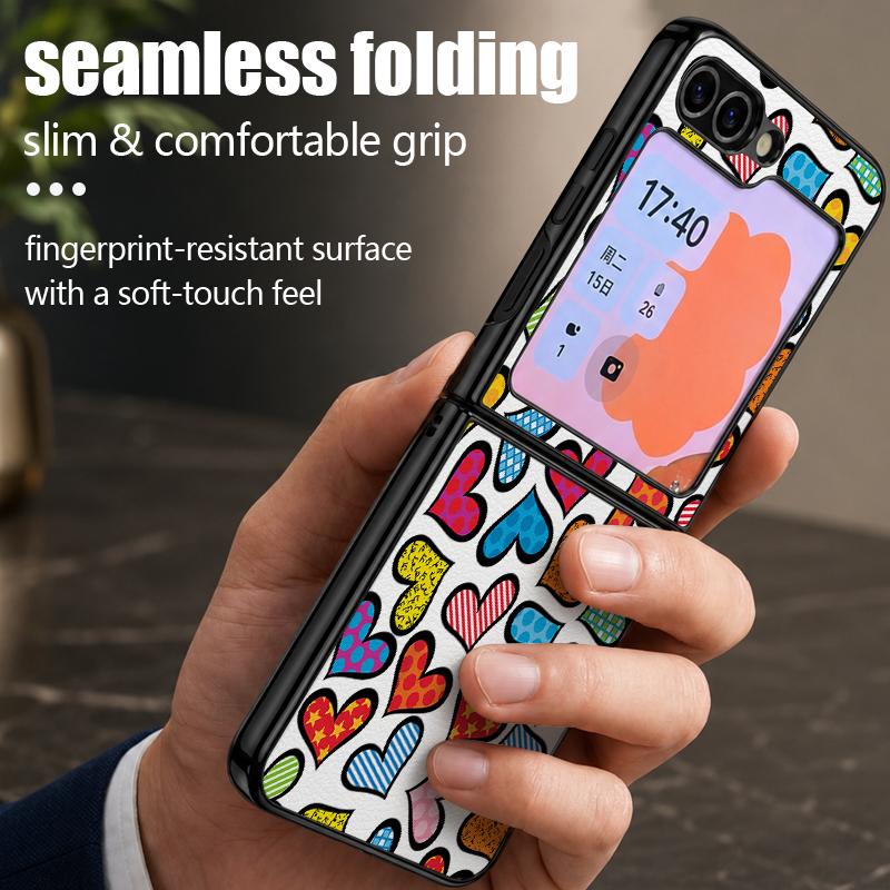 Красочный чехол-сердце с граффити для Samsung Galaxy Z Flip 8 7 6 5 Flip8 Flip7 Flip6 Роскошная кожаная накладка Жесткий чехол для складного телефона