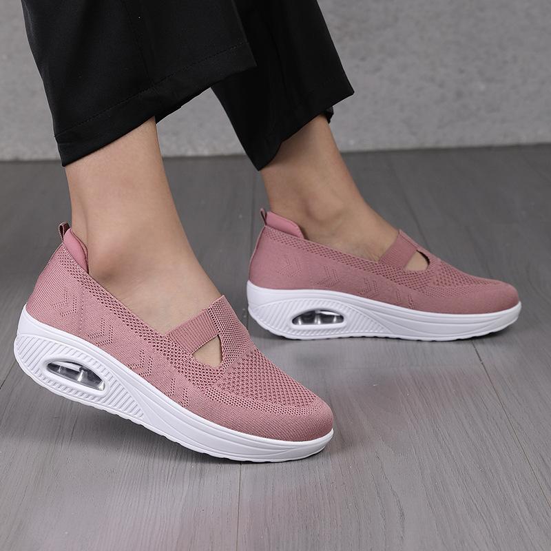 Сетчатые дышащие туфли с покатым каблуком и толстой подошвой на воздушной подушке для женщин